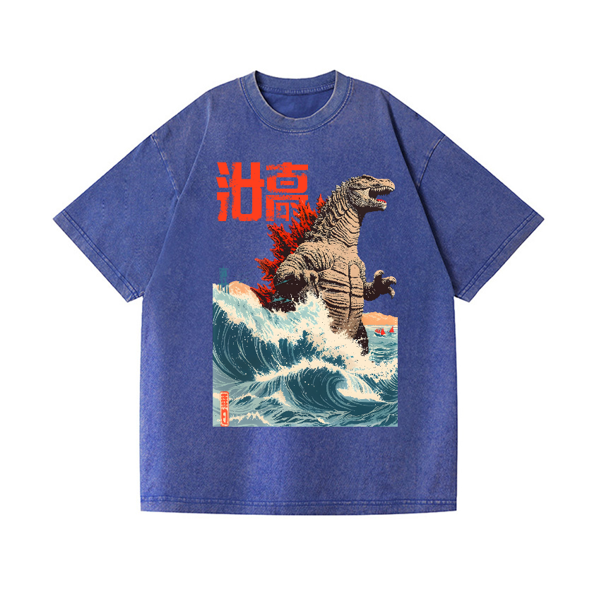 Kaiju Wave Vintage Wash Japanese Design T-Shirt