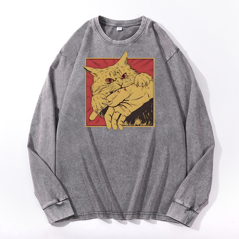 Cat Vintage Cotton Wash Long-sleeve T-shirt