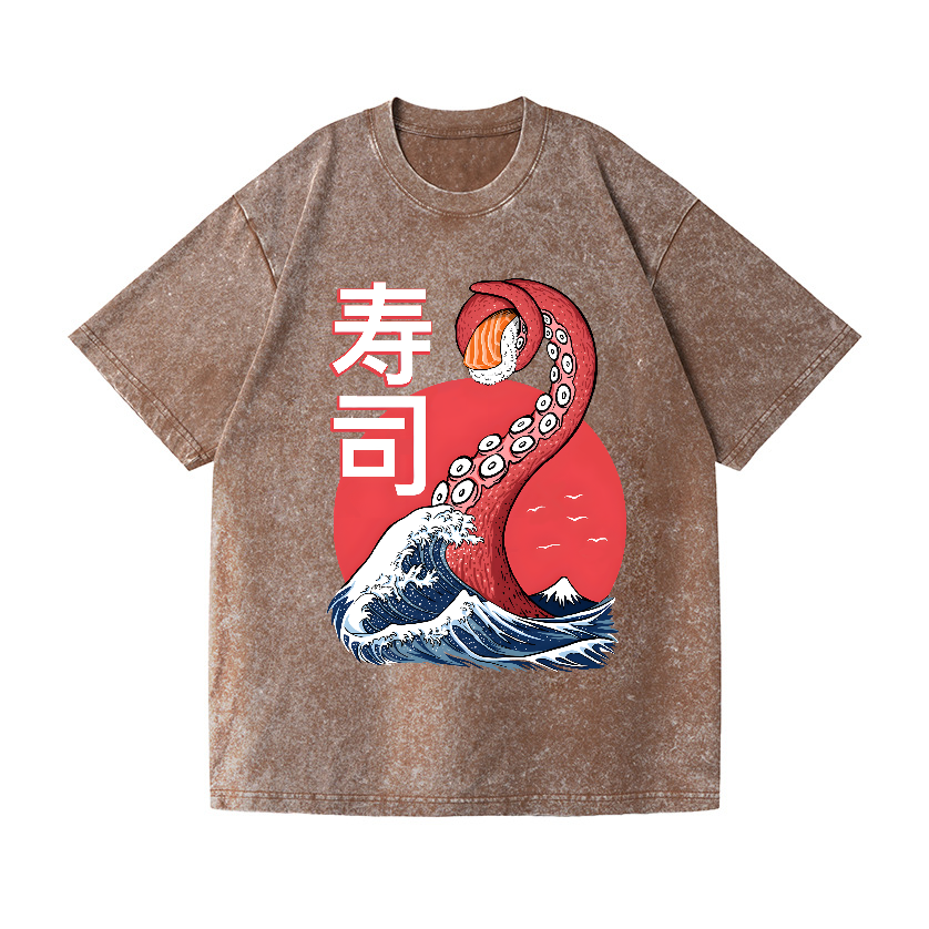 Sushi Octopus Vintage Wash Japanese Design T-Shirt