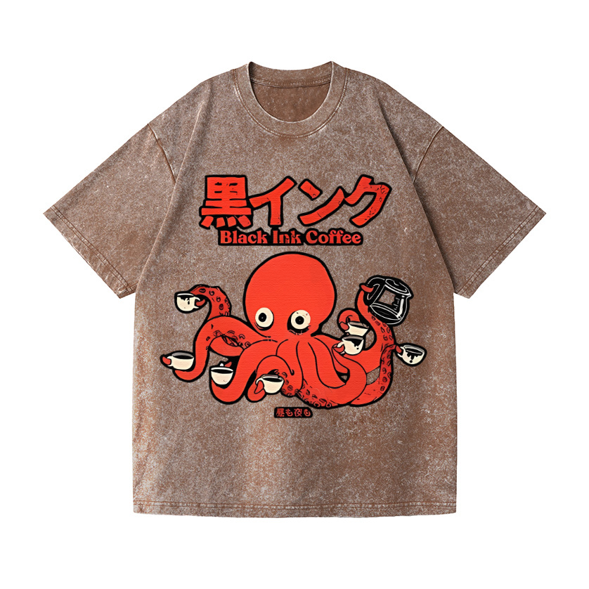 Octopus Coffee Vintage Wash Japanese Design T-Shirt