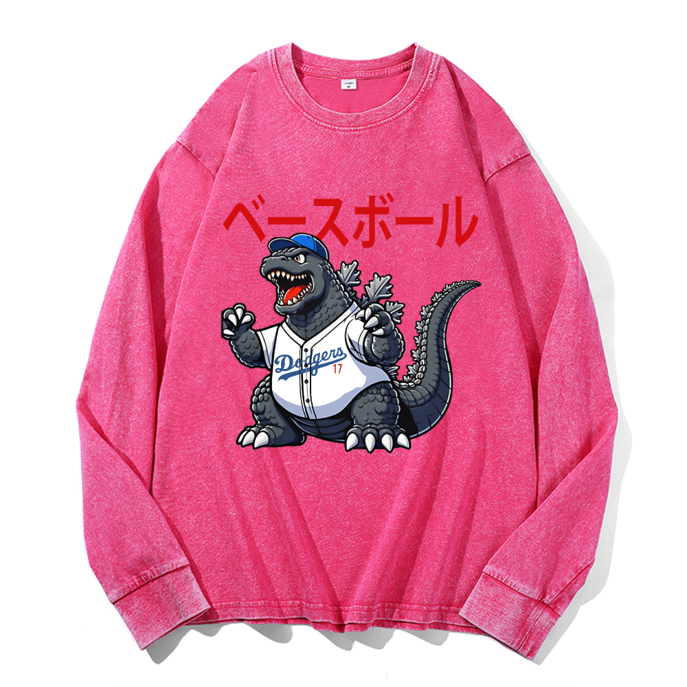 Dodgers Kaiju 17 Baseball Vintage Cotton Wash Long-sleeve T-shirt