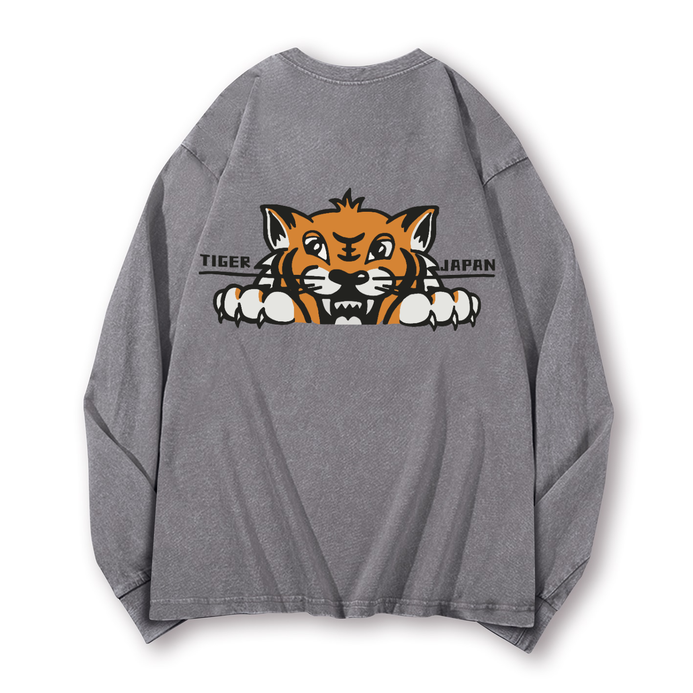 Japan Tiger Vintage Washed Cotton Back Art Long-sleeve T-shirt