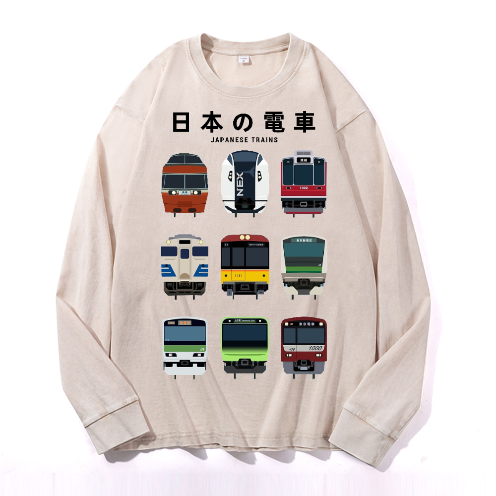 Trains Vintage Cotton Wash Crewneck Long-Sleeve T-Shirt