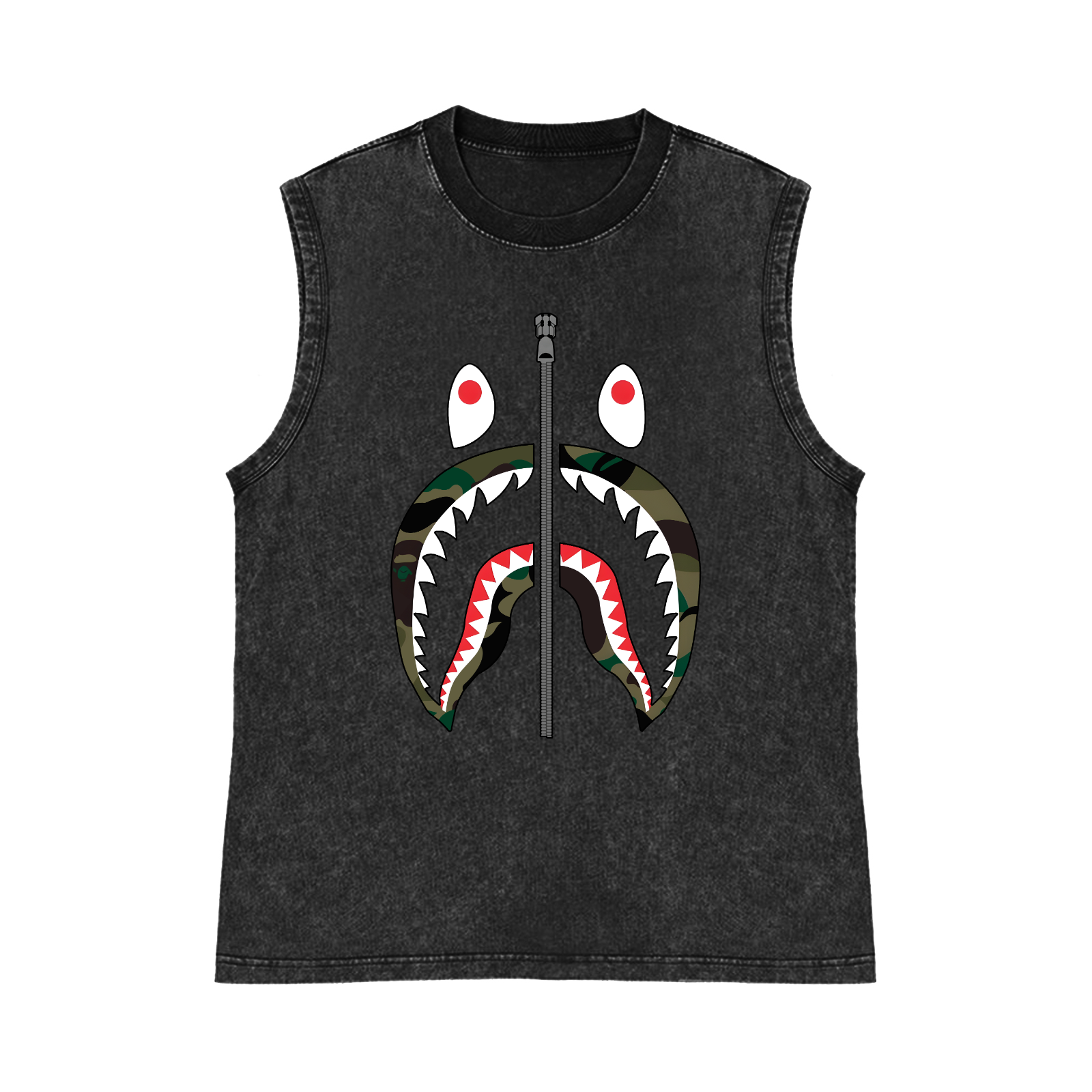 Shark Pure Cotton Wash-Dyed Sleeveless Tank Top