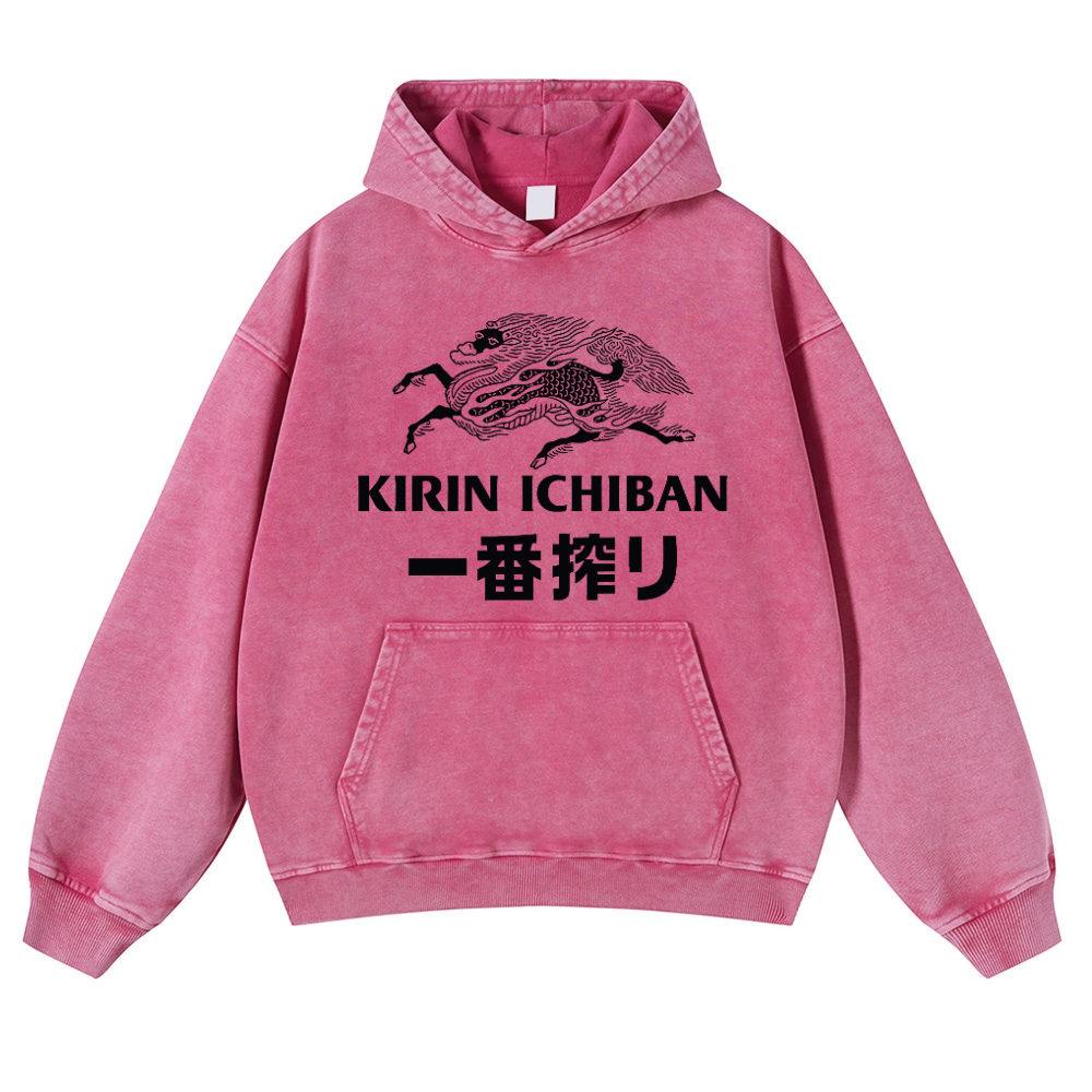 Kirin lchiban Brewery Beer Vintage Washed Thick Cotton Hoodie