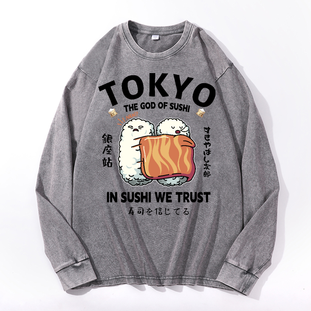 Sushi Vintage Cotton Wash Crewneck Sweatshirt