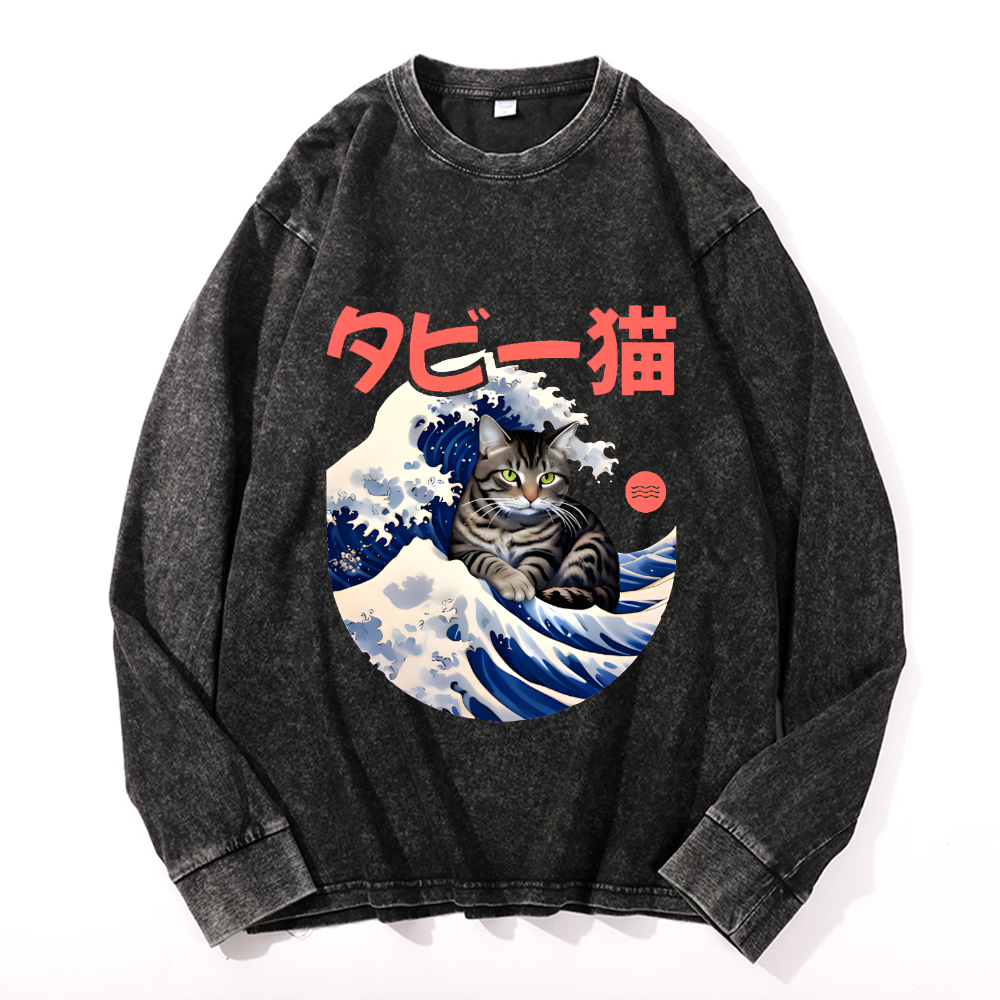 Vintage Cotton Wash Crewneck Long-Sleeve T-Shirt