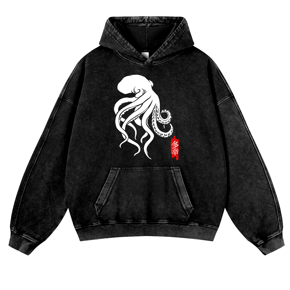 Octopus Vintage Washed Thick Cotton Hoodie