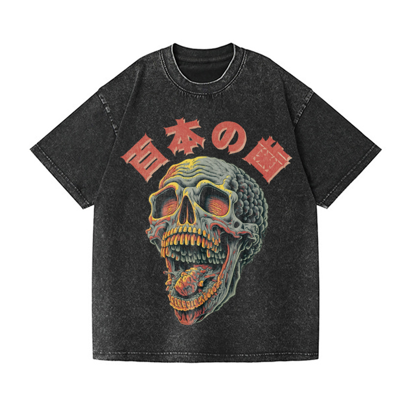 Skull Vintage Wash Japanese Design T-Shirt