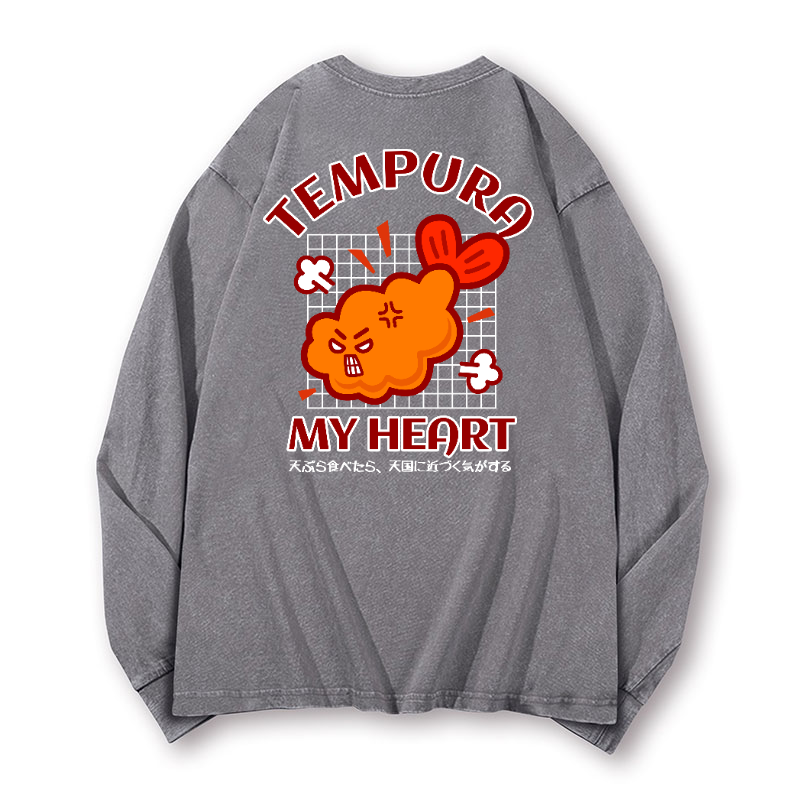 Tempura My Heart Vintage Washed Cotton Back Art Long-sleeve T-shirt