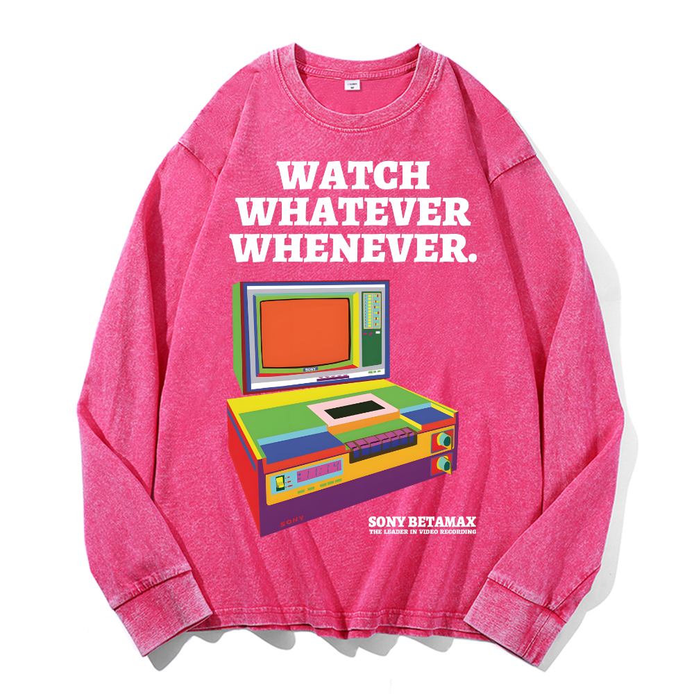 Sony Betamax Vintage Cotton Wash Crewneck Long-Sleeve T-Shirt