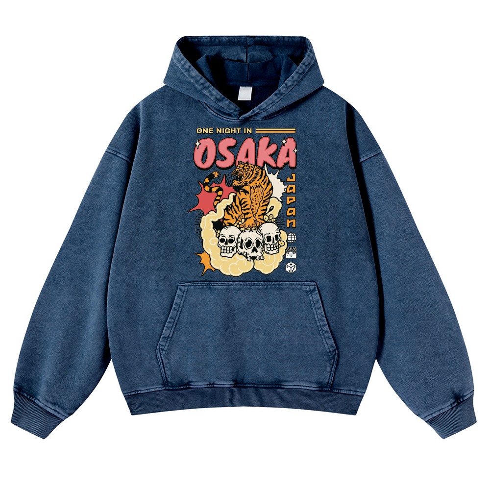 One Night in Osaka Tiger Vintage Washed Thick Cotton Hoodie