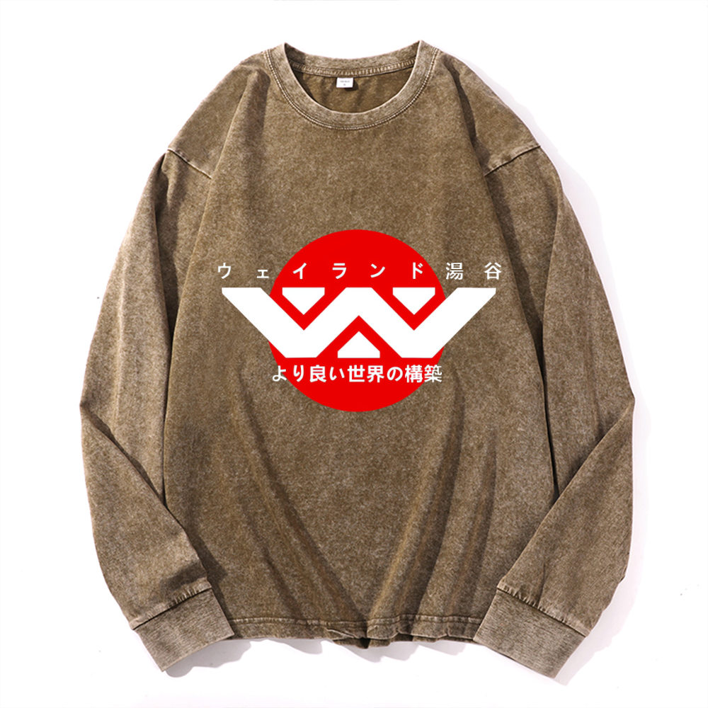 Vintage Cotton Wash Crewneck Long-Sleeve T-Shirt