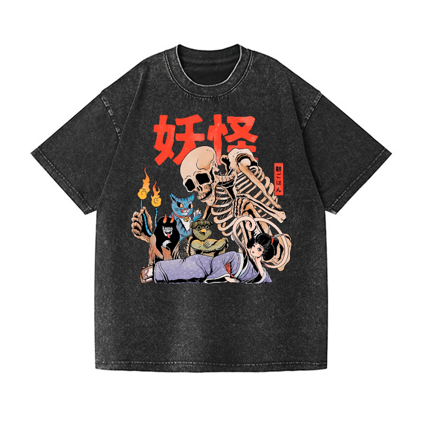 A Mysterious Group of Japanese Yokai Vintage Wash Japanese Design T-Shirt