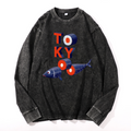 Tokyo Fish Vintage Cotton Wash Crewneck Long-Sleeve T-Shirt