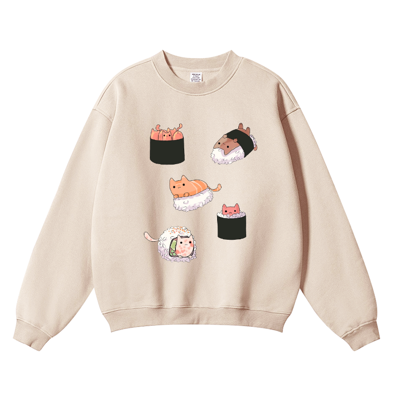 Sushi Cat Vintage Cotton Blend Crewneck Sweatshirt
