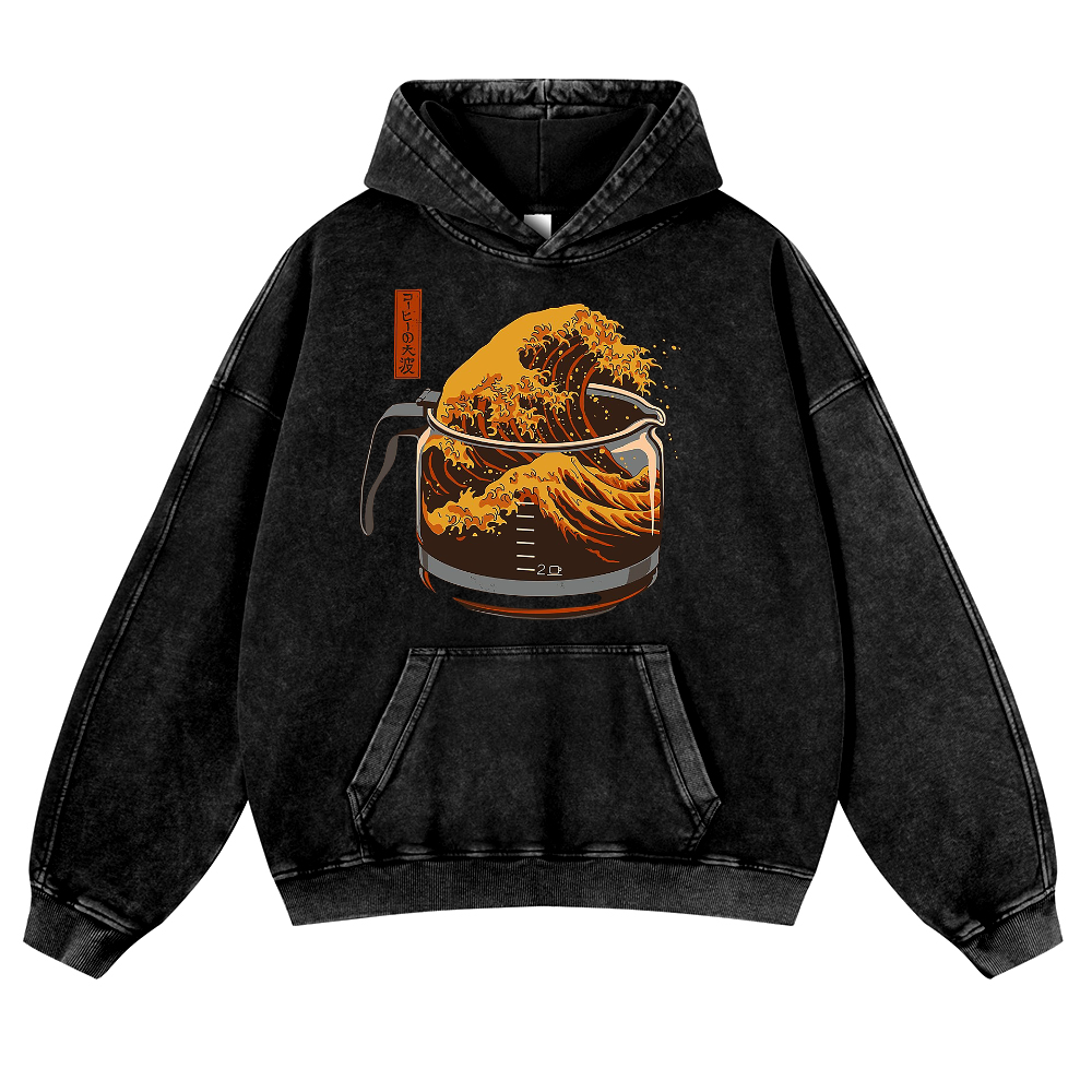 The Great Wave off Kanagawa Vintage Washed Thick Cotton Hoodie