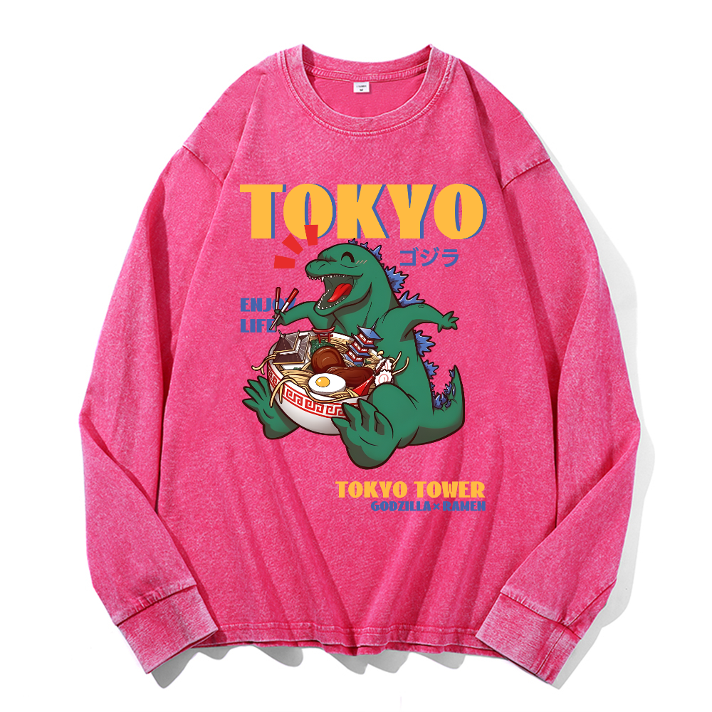 Tokyo Kaiju Ramen Vintage Cotton Wash Long-sleeve T-shirt