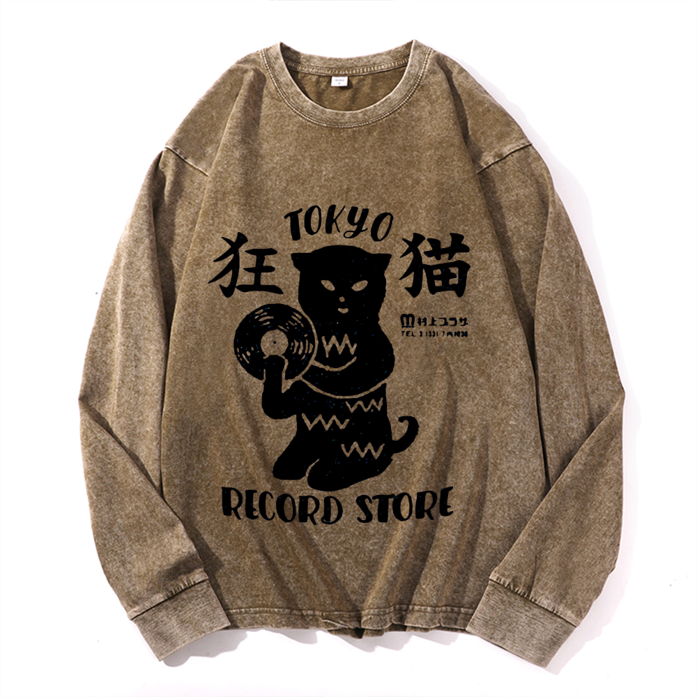 Vintage Cotton Wash Crewneck Long-Sleeve T-Shirt