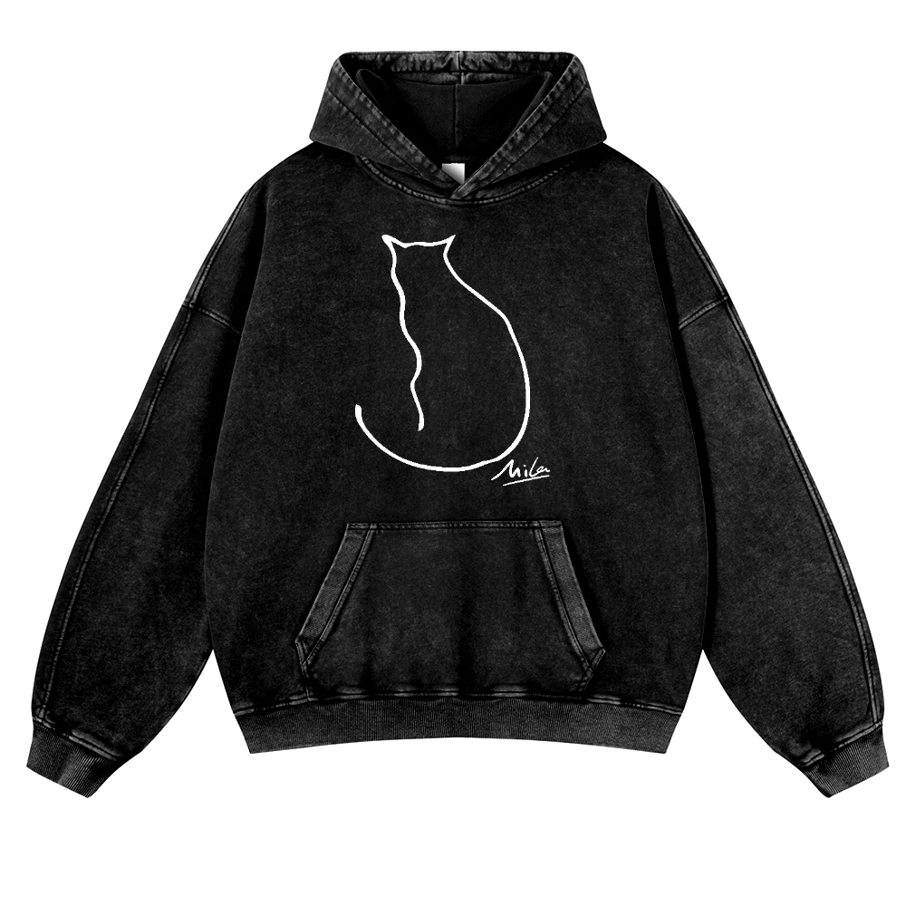 Mila Cat Vintage Washed Thick Cotton Hoodie