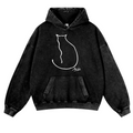 Mila Cat Vintage Washed Thick Cotton Hoodie