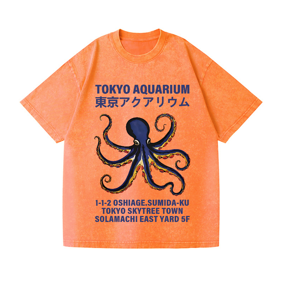 Tokyo Aquarium Octopus Vintage Wash Japanese Design T-Shirt