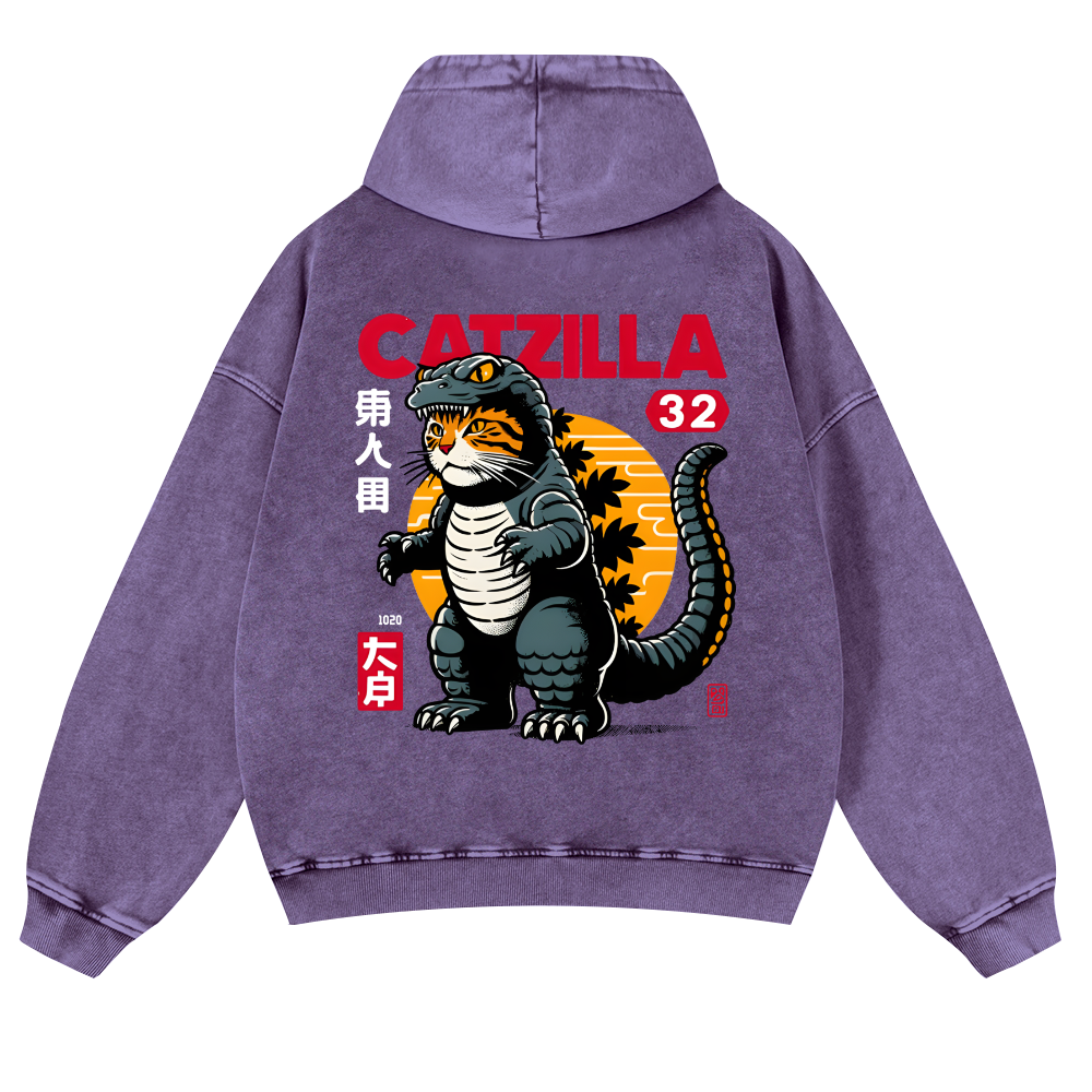 Cat Kaiju Catzilla Vintage Washed Cotton Back Art Hoodie