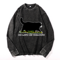 Black Cat Vintage Cotton Wash Crewneck Long-Sleeve T-Shirt