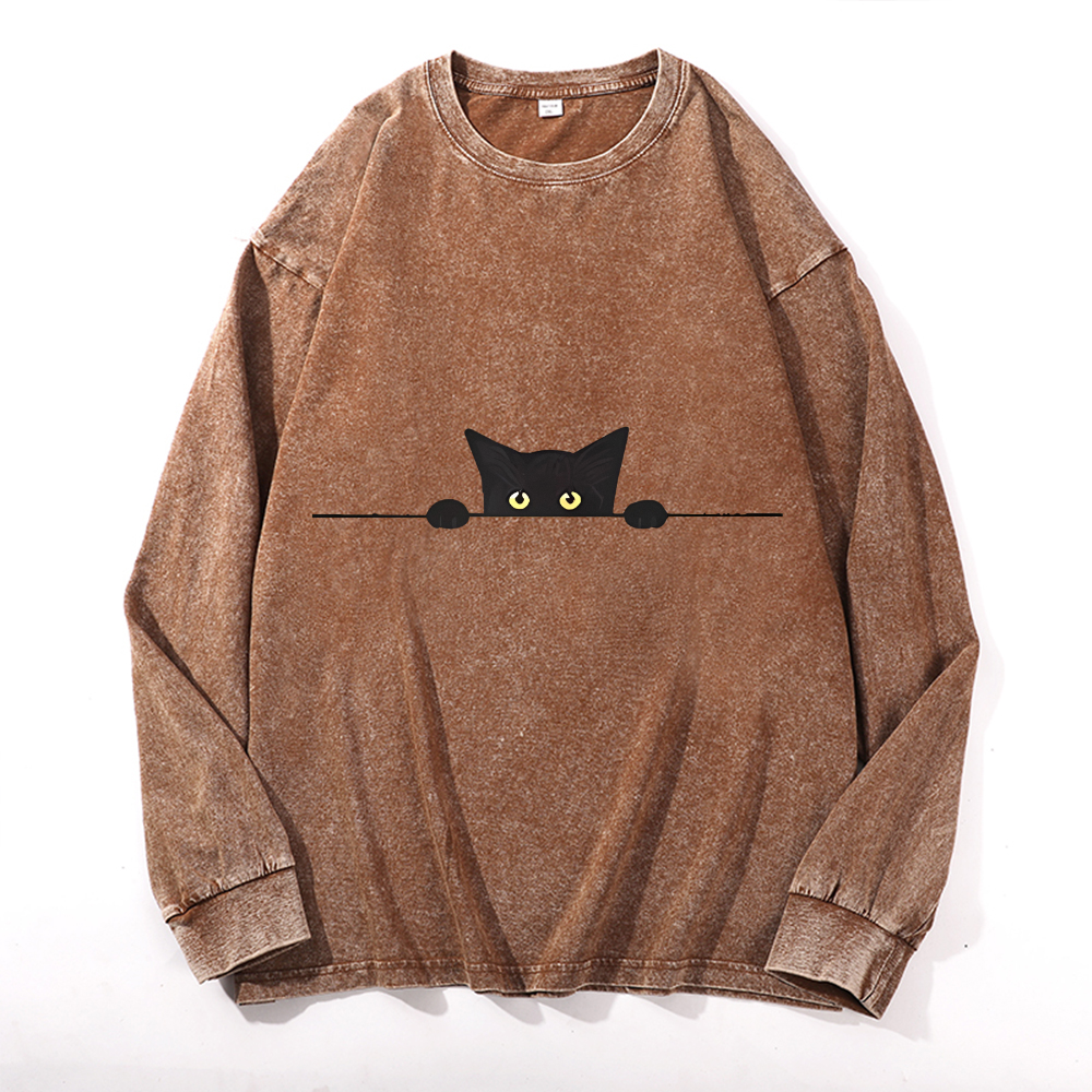 Vintage Cotton Wash Crewneck Long-Sleeve T-Shirt