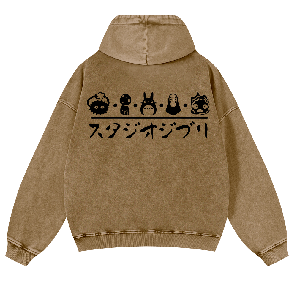 Ghibli Totoro No Face Kaonashi Vintage Washed Cotton Back Art Hoodie