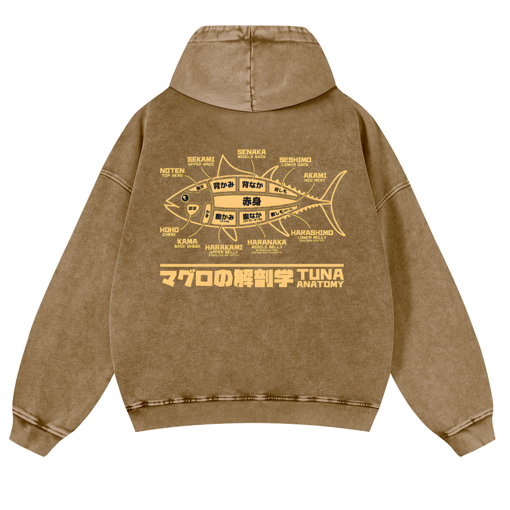 Fish Vintage Washed Cotton Back Art Hoodie