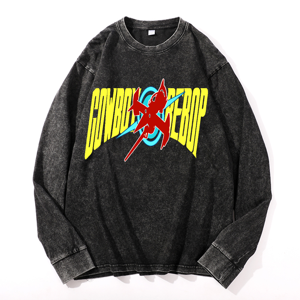 Cowboy Bebop Vintage Cotton Wash Crewneck Long-Sleeve T-Shirt