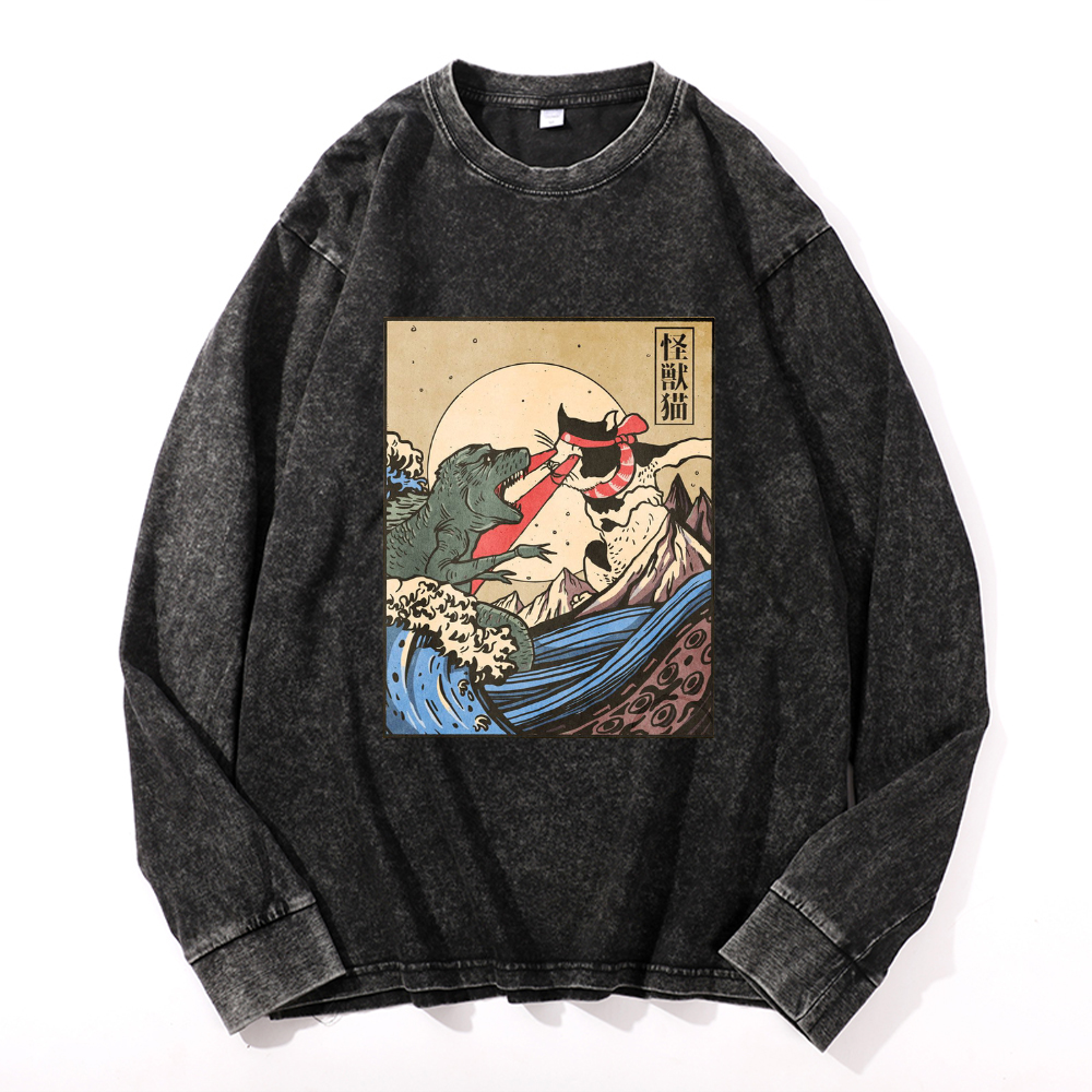 Vintage Cotton Wash Crewneck Long-Sleeve T-Shirt