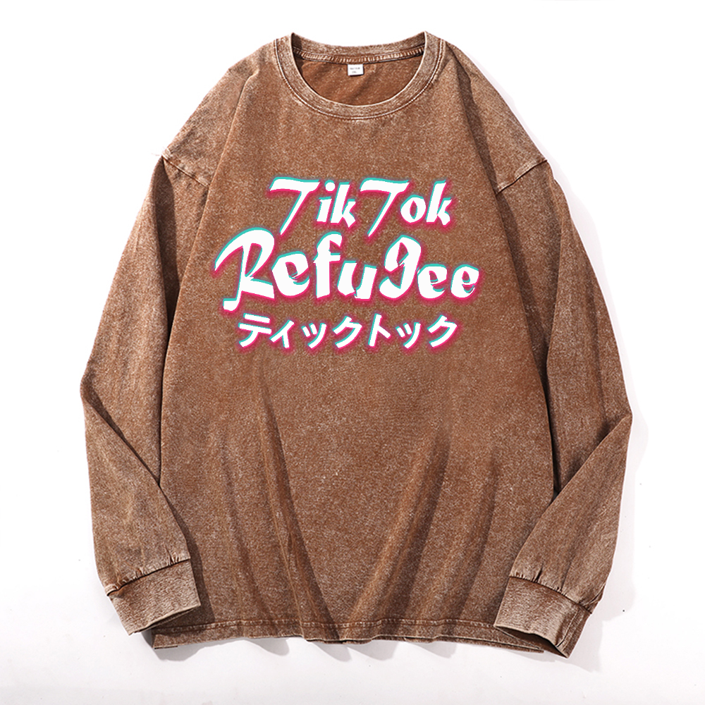 Tik Tok Refugee Vintage Cotton Wash Crewneck Long-Sleeve T-Shirt