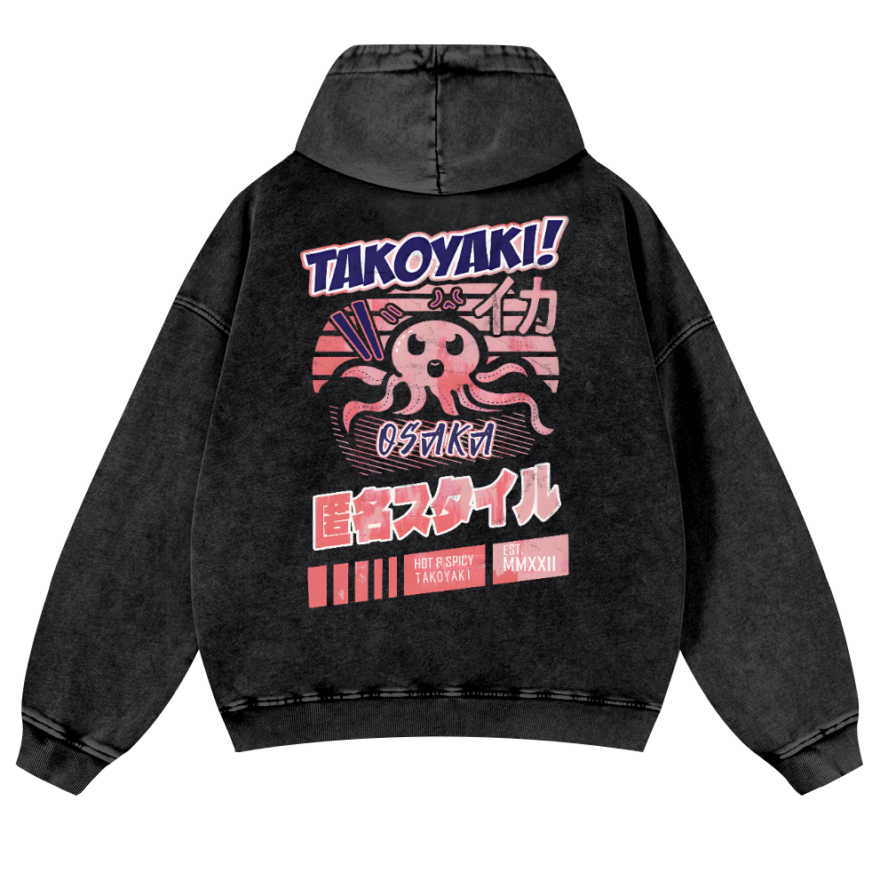 Octopus Takoyaki Vintage Washed Cotton Back Art Hoodie