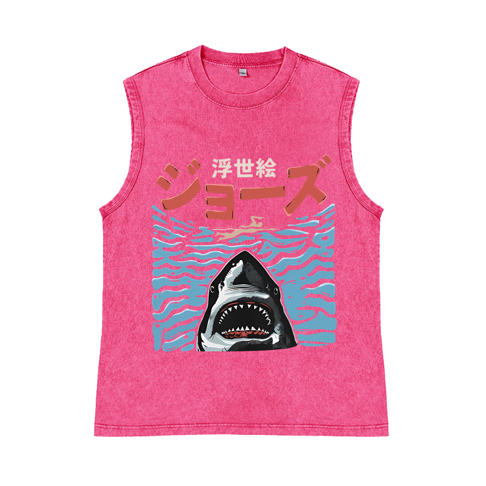 Ukiyoe Jaws Shark Pure Cotton Wash-Dyed Sleeveless Tank Top