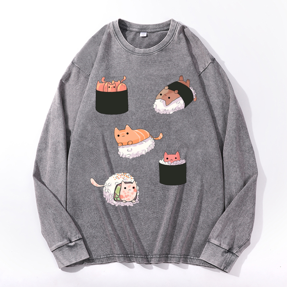 Vintage Cotton Wash Crewneck Long-Sleeve T-Shirt