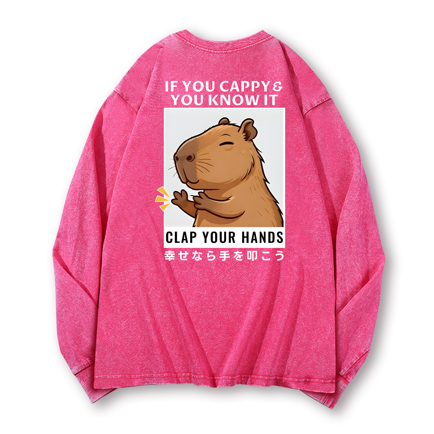 Capybara Vintage Washed Cotton Back Art Long-sleeve T-shirt