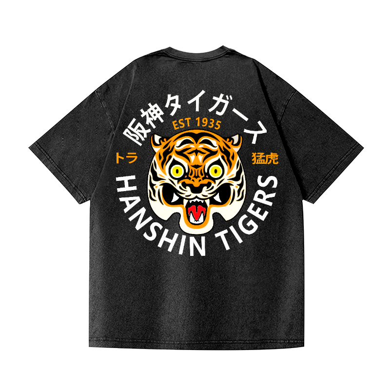 Hanshin Tigers Vintage Wash Japanese Design Back Art T-Shirt
