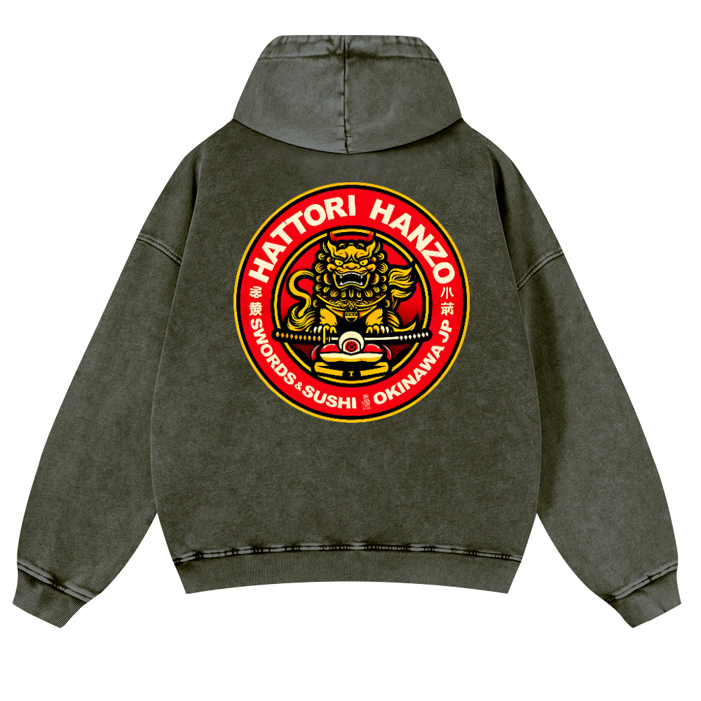 Okinawa  Hattori Hanzo Vintage Washed Cotton Back Art Hoodie