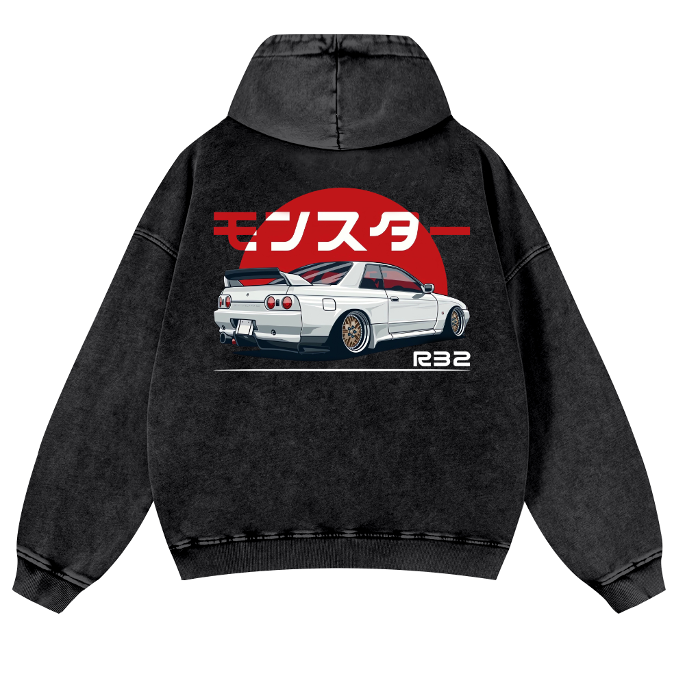 Car R32 Vintage Washed Cotton Back Art Hoodie