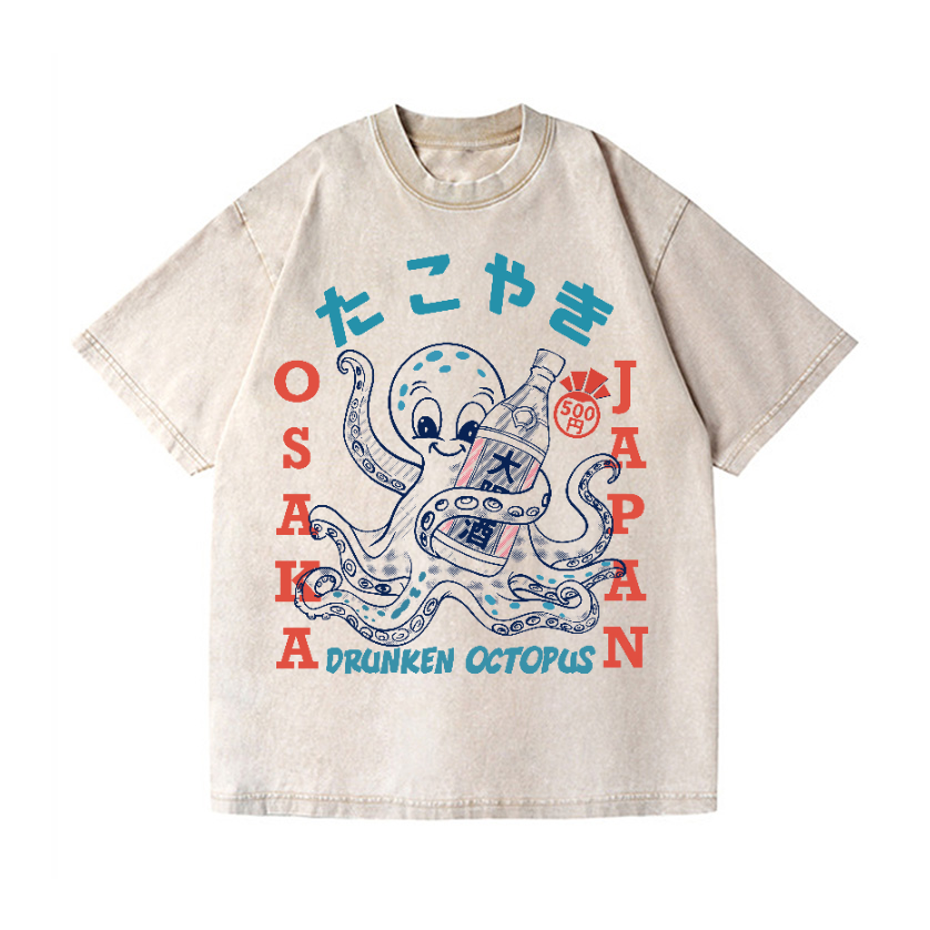Drunken Octopus Vintage Wash Japanese Design T-Shirt