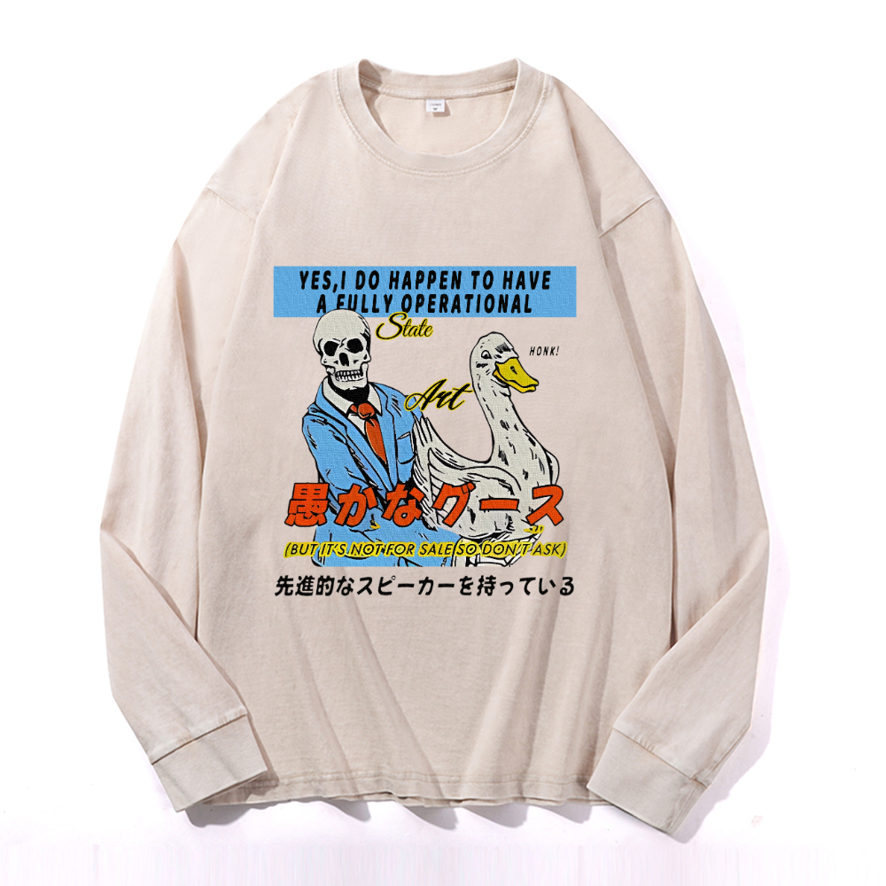 Vintage Cotton Wash Crewneck Long-Sleeve T-Shirt