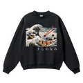 Sushi Great Wave Vintage Cotton Blend Crewneck Sweatshirt