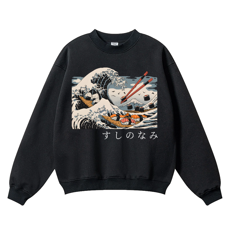 Sushi Great Wave Vintage Cotton Blend Crewneck Sweatshirt