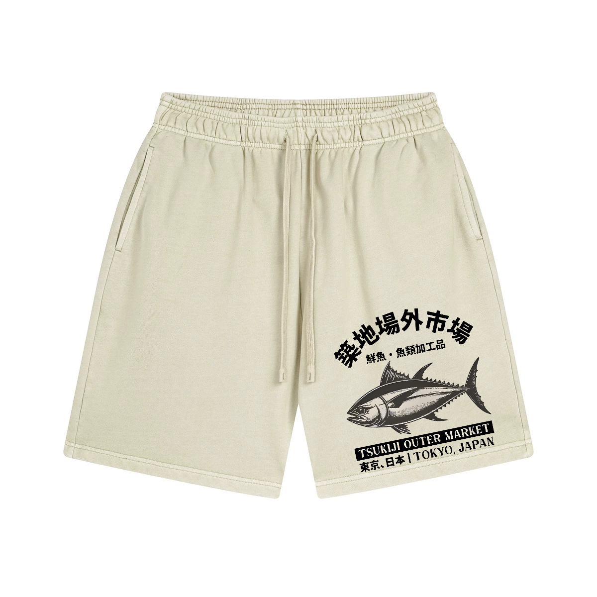 Tsukiji Market Tuna Fish Vintage Pure Thick Cotton Shorts