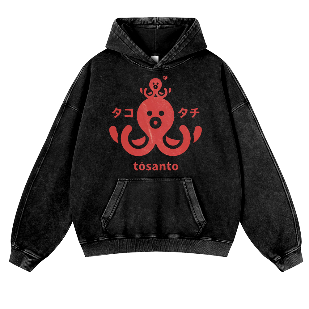 Octopus Vintage Washed Thick Cotton Hoodie