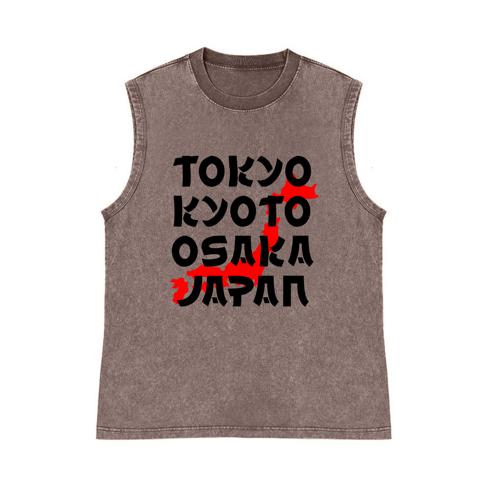 Tokyo Kyoto Osaka Japan Pure Cotton Wash-Dyed Sleeveless Tank Top