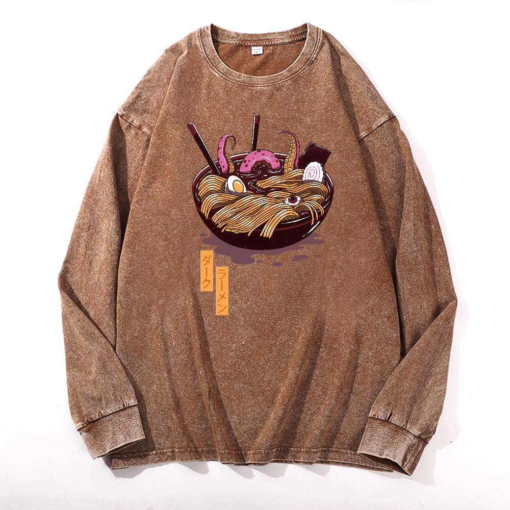 Ramen Vintage Cotton Wash Crewneck Long-Sleeve T-Shirt