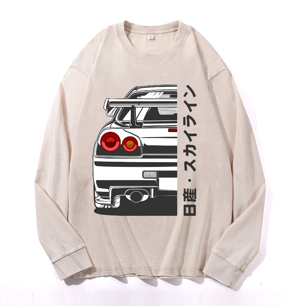 Vintage Cotton Wash Crewneck Long-Sleeve T-Shirt